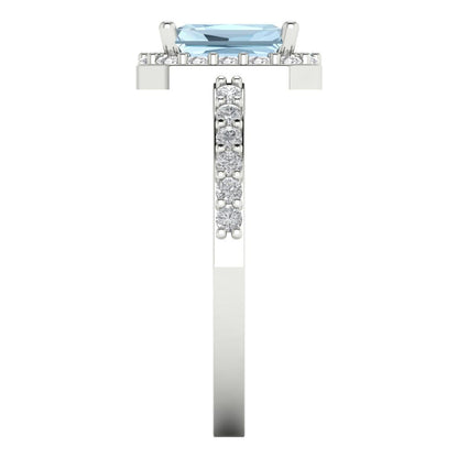 1.92 cttw Natural Aquamarine Solitaire with Zirconia Simulated Diamond Accents Engagement Ring - Solid Gold (Emerald Cut,7.5X5.5mm)