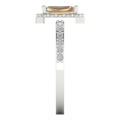 1.92 cttw Yellow Moissanite Solitaire with Zirconia Simulated Diamond Accents Engagement Ring - Solid Gold (Emerald Cut,7.5X5.5mm)