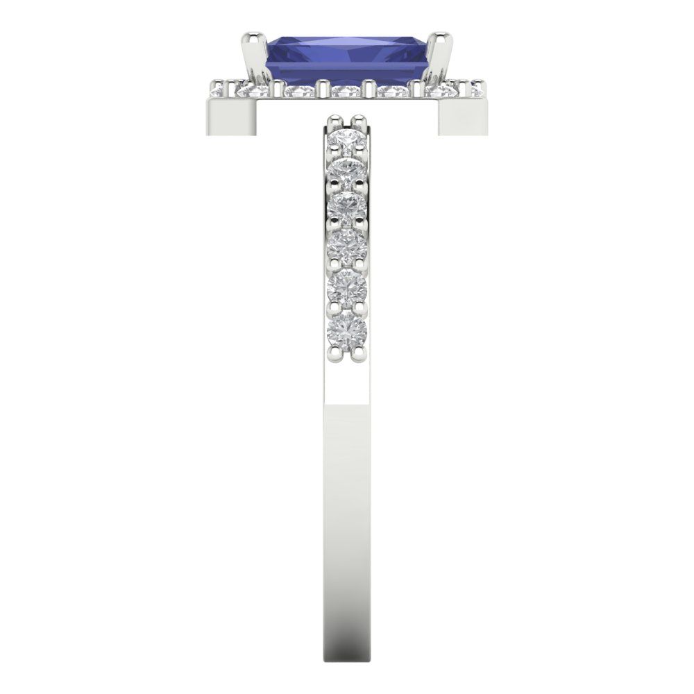 1.92 cttw Simulated Tanzanite Solitaire with Zirconia Simulated Diamond Accents Engagement Ring - Solid Gold (Emerald Cut,7.5X5.5mm)