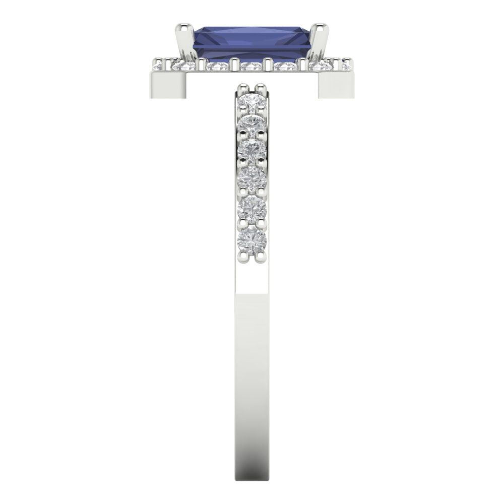 1.92 cttw Simulated Blue Sapphire Solitaire with Zirconia Simulated Diamond Accents Engagement Ring - Solid Gold (Emerald Cut,7.5X5.5mm)