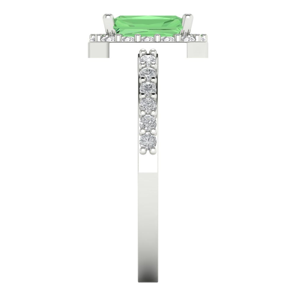 1.92 cttw Zirconia Simulated Green Diamond Solitaire with Zirconia Simulated Diamond Accents Engagement Ring - Solid Gold (VVS1, Emerald Cut,7.5X5.5mm)