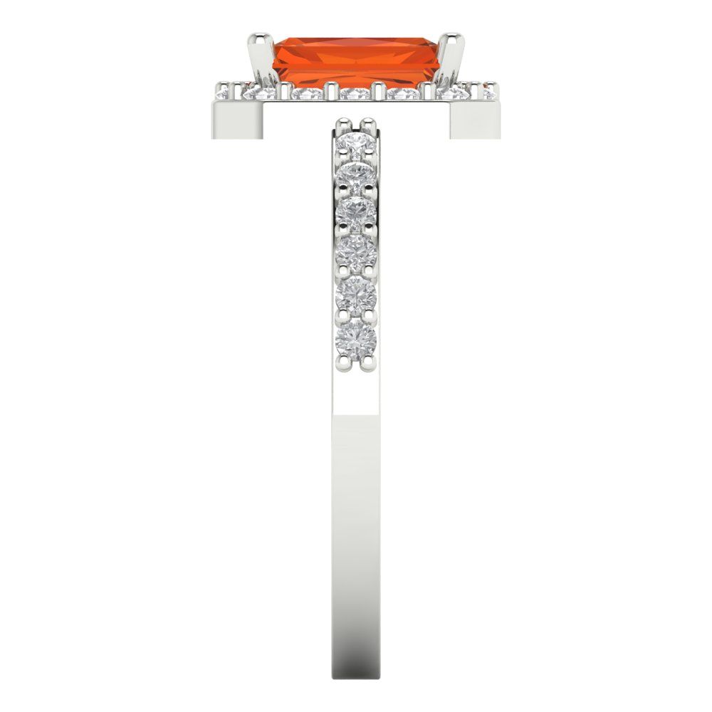 1.92 cttw Zirconia Simulated Red Diamond Solitaire with Zirconia Simulated Diamond Accents Engagement Ring - Solid White Gold (VVS1, Emerald Cut,7.5X5.5mm)
