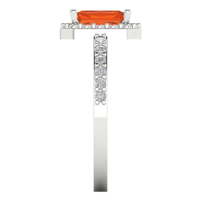 1.92 cttw Zirconia Simulated Red Diamond Solitaire with Zirconia Simulated Diamond Accents Engagement Ring - Solid White Gold (VVS1, Emerald Cut,7.5X5.5mm)