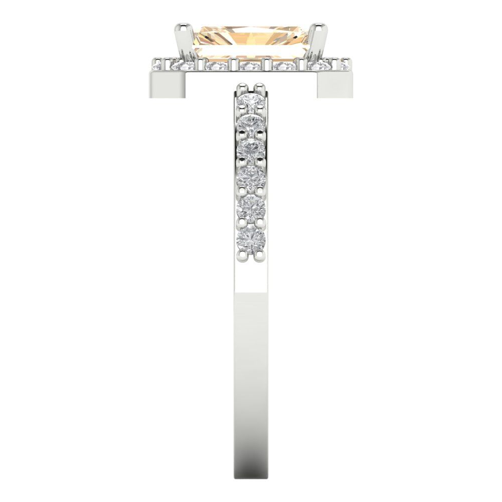 1.92 cttw Natural Morganite Solitaire with Zirconia Simulated Diamond Accents Engagement Ring - Solid Gold (Emerald Cut,7.5X5.5mm)