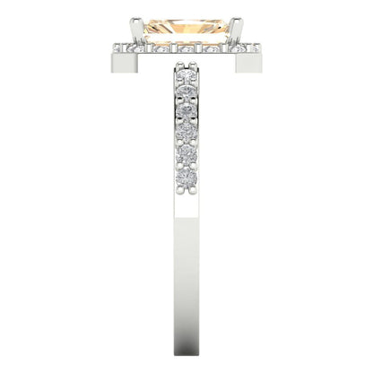 1.92 cttw Natural Morganite Solitaire with Zirconia Simulated Diamond Accents Engagement Ring - Solid Gold (Emerald Cut,7.5X5.5mm)