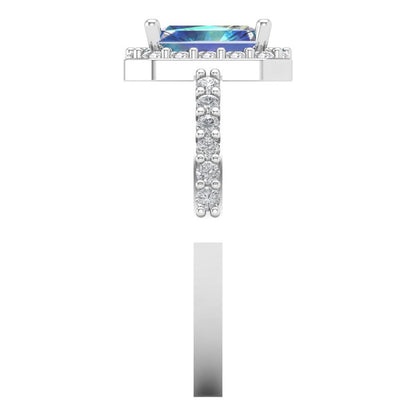 1.92 cttw Blue Moissanite Solitaire with Zirconia Simulated Diamond Accents Engagement Ring - Solid Gold (Emerald Cut,7.5X5.5mm)