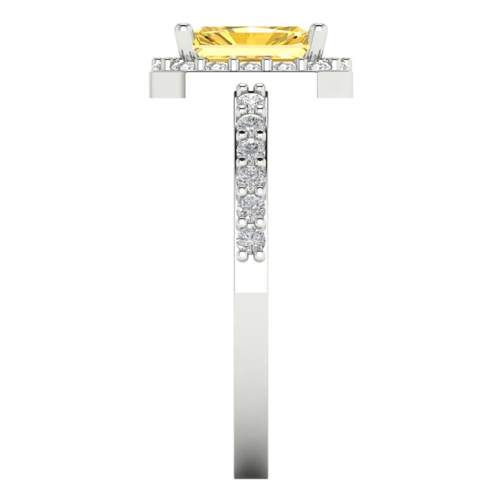 1.92 cttw Natural Citrine Solitaire with Zirconia Simulated Diamond Accents Engagement Ring - Solid Gold (Emerald Cut,7.5X5.5mm)