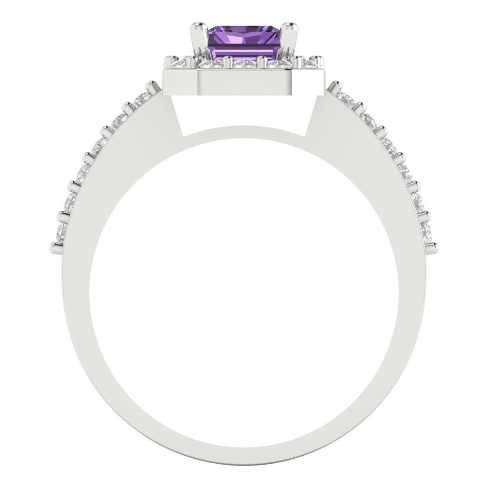 1.92 cttw Simulated Alexandrite Solitaire with Zirconia Simulated Diamond Accents Engagement Ring - Solid White Gold (VVS1, Emerald Cut,7.5X5.5mm)