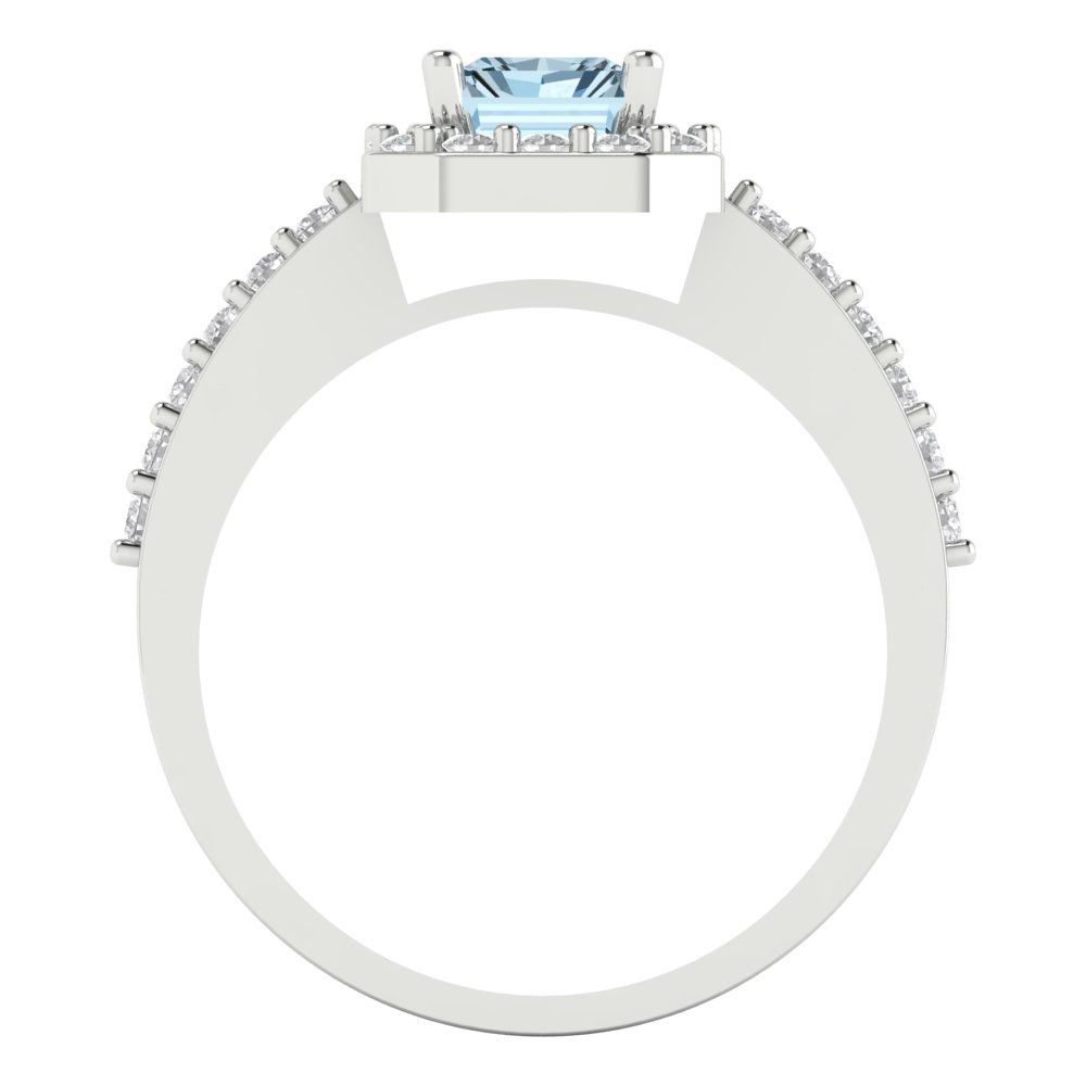 1.92 cttw Natural Sky Blue Topaz Solitaire with Zirconia Simulated Diamond Accents Engagement Ring - Solid Gold (Emerald Cut,7.5X5.5mm)