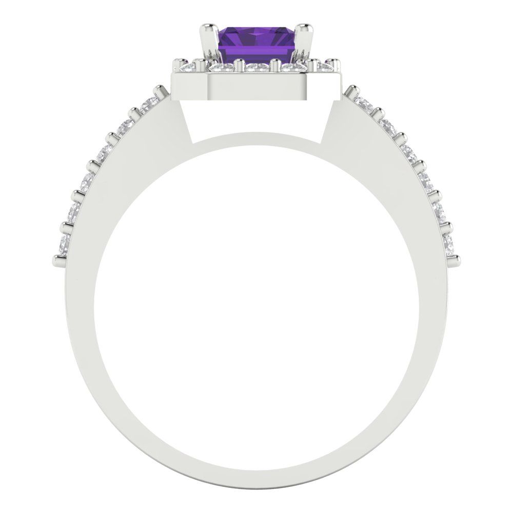 1.92 cttw Natural Amethyst Solitaire with Zirconia Simulated Diamond Accents Engagement Ring - Solid Gold (Emerald Cut,7.5X5.5mm)