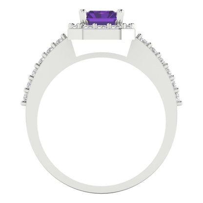1.92 cttw Natural Amethyst Solitaire with Zirconia Simulated Diamond Accents Engagement Ring - Solid Gold (Emerald Cut,7.5X5.5mm)