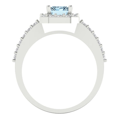 1.92 cttw Natural Aquamarine Solitaire with Zirconia Simulated Diamond Accents Engagement Ring - Solid Gold (Emerald Cut,7.5X5.5mm)