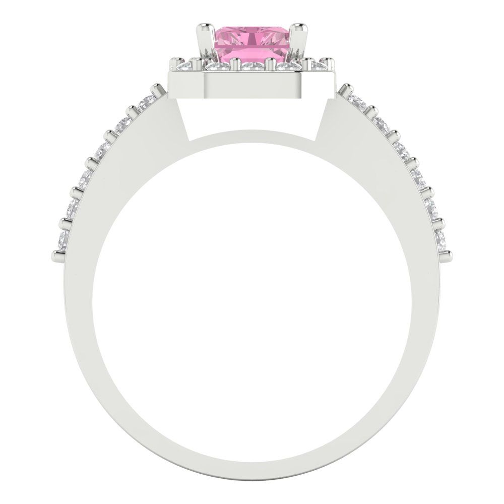 1.92 cttw Zirconia Simulated Pink Diamond Solitaire with Zirconia Simulated Diamond Accents Engagement Ring - Solid Gold (VVS1, Emerald Cut,7.5X5.5mm)