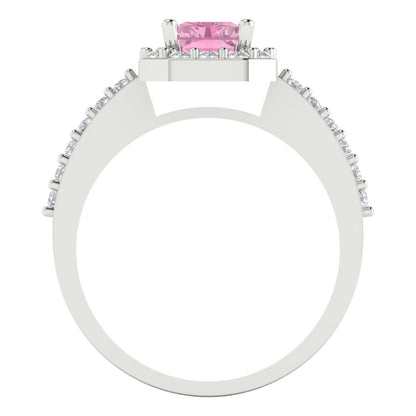 1.92 cttw Zirconia Simulated Pink Diamond Solitaire with Zirconia Simulated Diamond Accents Engagement Ring - Solid Gold (VVS1, Emerald Cut,7.5X5.5mm)