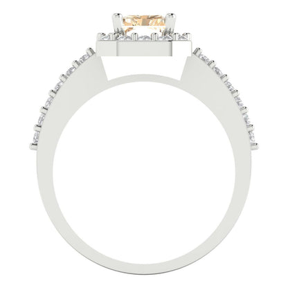 1.92 cttw Natural Morganite Solitaire with Zirconia Simulated Diamond Accents Engagement Ring - Solid Gold (Emerald Cut,7.5X5.5mm)