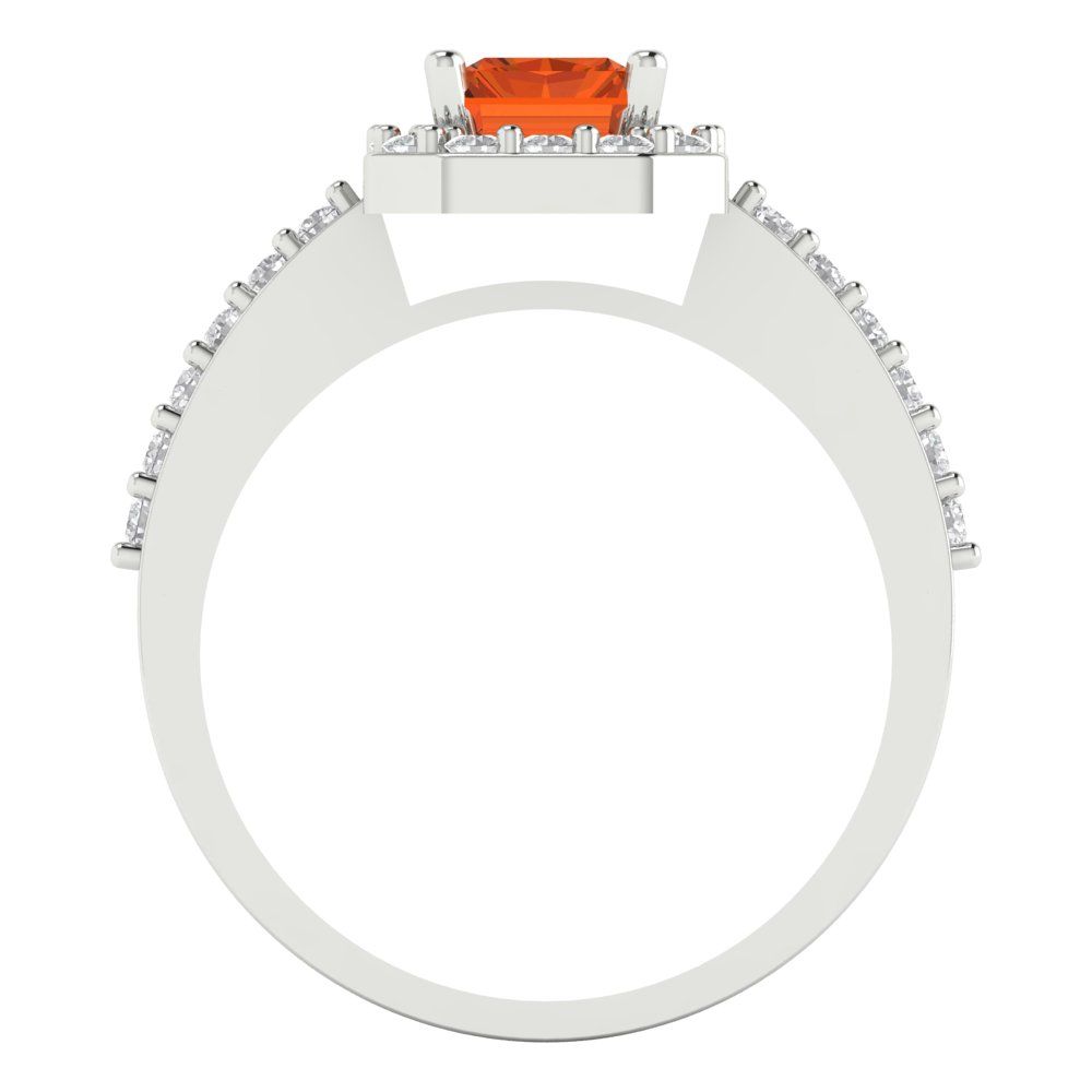 1.92 cttw Zirconia Simulated Red Diamond Solitaire with Zirconia Simulated Diamond Accents Engagement Ring - Solid White Gold (VVS1, Emerald Cut,7.5X5.5mm)