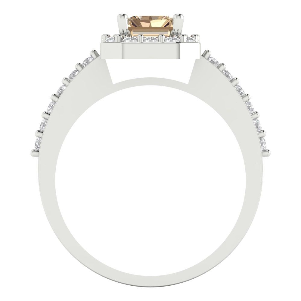 1.92 cttw Yellow Moissanite Solitaire with Zirconia Simulated Diamond Accents Engagement Ring - Solid Gold (Emerald Cut,7.5X5.5mm)