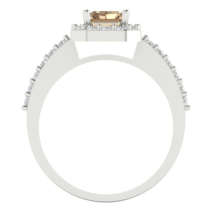 1.92 cttw Yellow Moissanite Solitaire with Zirconia Simulated Diamond Accents Engagement Ring - Solid Gold (Emerald Cut,7.5X5.5mm)