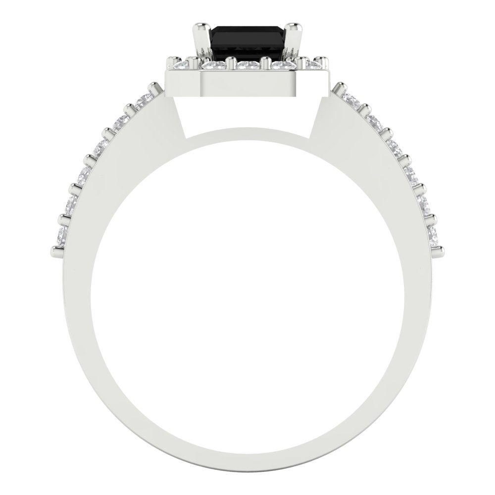 1.92 cttw Natural Onyx Solitaire with Zirconia Simulated Diamond Accents Engagement Ring - Solid Gold (Emerald Cut,7.5X5.5mm)