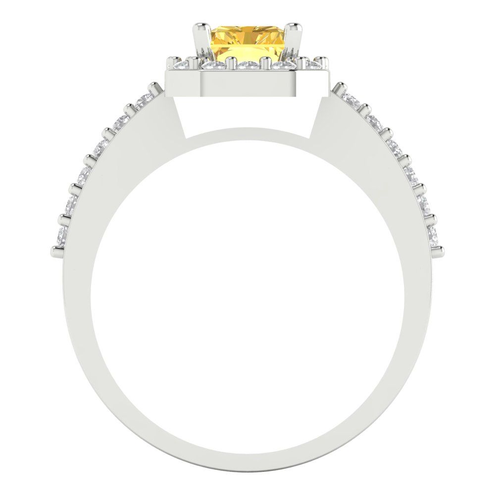 1.92 cttw Natural Citrine Solitaire with Zirconia Simulated Diamond Accents Engagement Ring - Solid Gold (Emerald Cut,7.5X5.5mm)