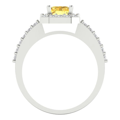1.92 cttw Natural Citrine Solitaire with Zirconia Simulated Diamond Accents Engagement Ring - Solid Gold (Emerald Cut,7.5X5.5mm)