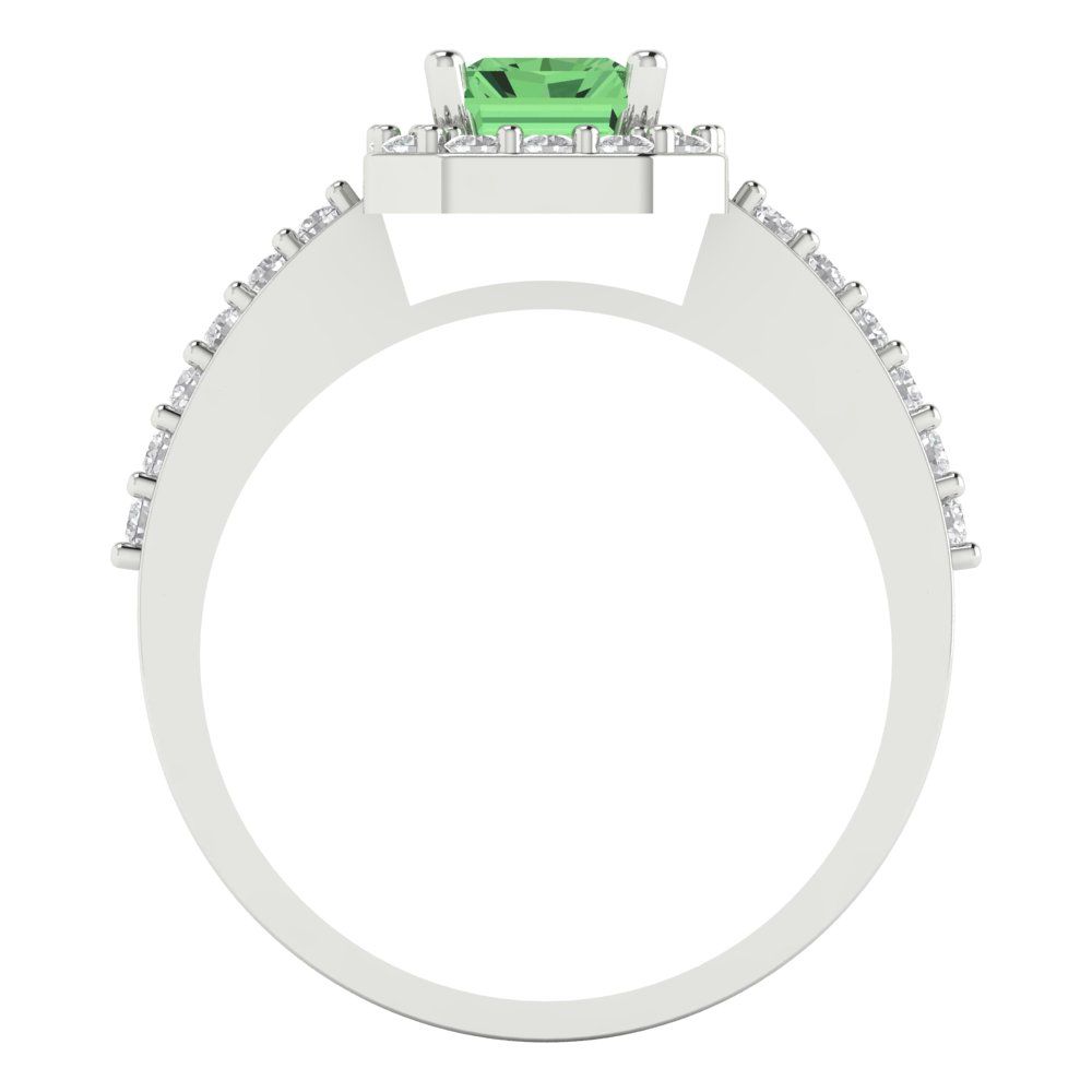 1.92 cttw Zirconia Simulated Green Diamond Solitaire with Zirconia Simulated Diamond Accents Engagement Ring - Solid Gold (VVS1, Emerald Cut,7.5X5.5mm)