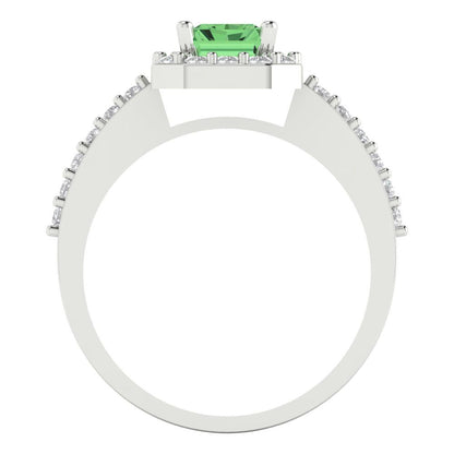 1.92 cttw Zirconia Simulated Green Diamond Solitaire with Zirconia Simulated Diamond Accents Engagement Ring - Solid Gold (VVS1, Emerald Cut,7.5X5.5mm)