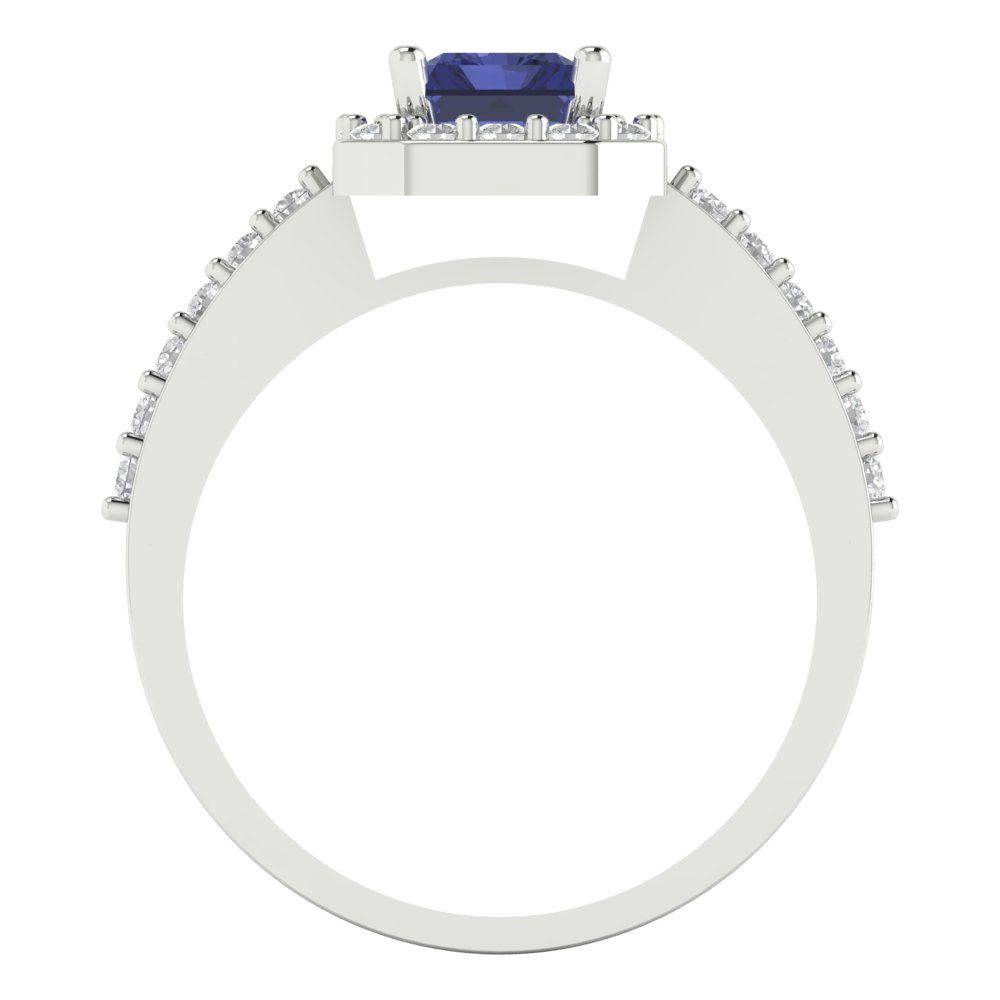 1.92 cttw Simulated Tanzanite Solitaire with Zirconia Simulated Diamond Accents Engagement Ring - Solid Gold (Emerald Cut,7.5X5.5mm)