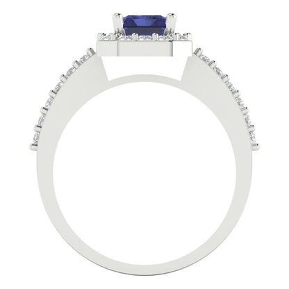 1.92 cttw Simulated Tanzanite Solitaire with Zirconia Simulated Diamond Accents Engagement Ring - Solid Gold (Emerald Cut,7.5X5.5mm)