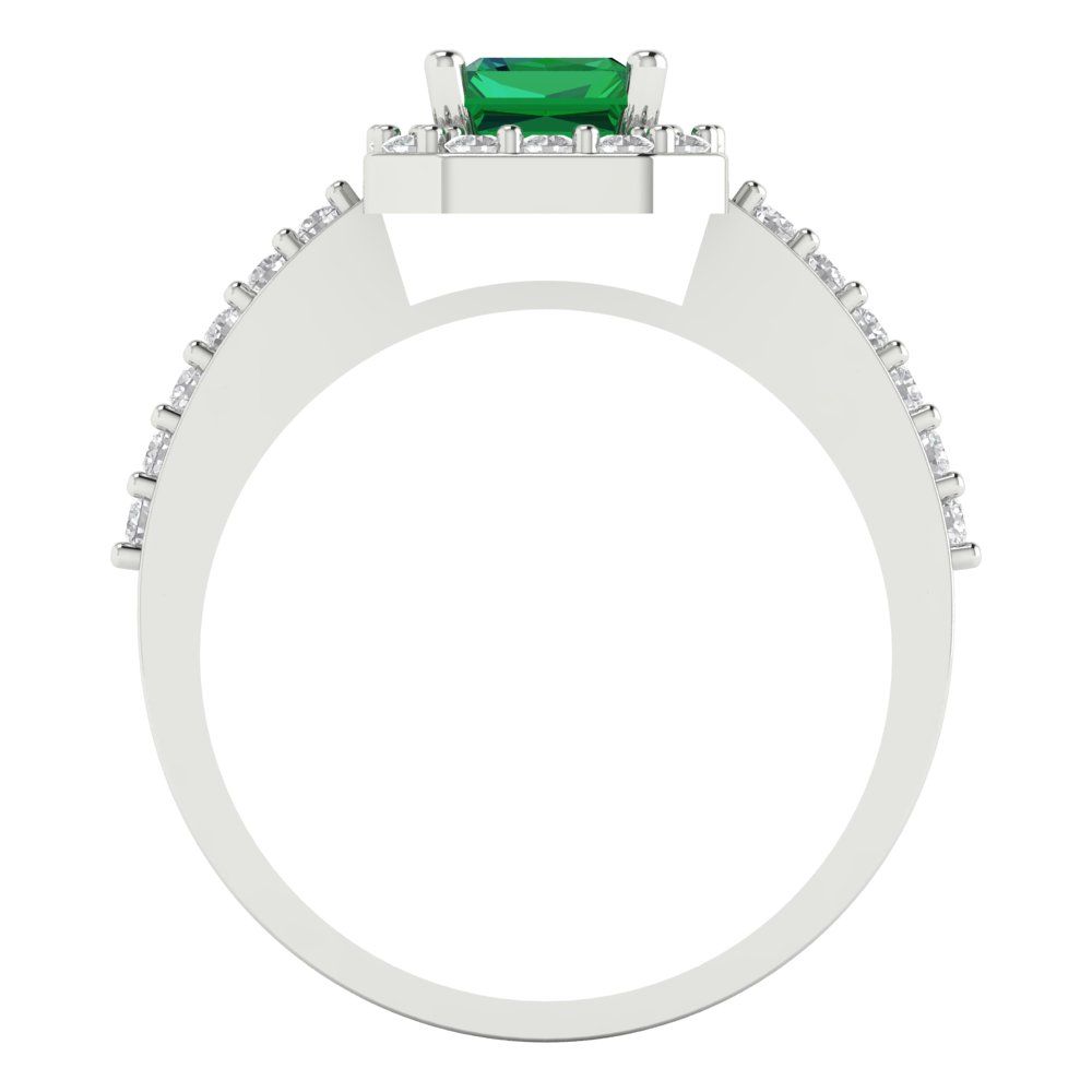 1.92 cttw Simulated Emerald Solitaire with Zirconia Simulated Diamond Accents Engagement Ring - Solid White Gold (VVS1, Emerald Cut,7.5X5.5mm)