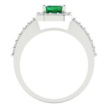 1.92 cttw Simulated Emerald Solitaire with Zirconia Simulated Diamond Accents Engagement Ring - Solid White Gold (VVS1, Emerald Cut,7.5X5.5mm)