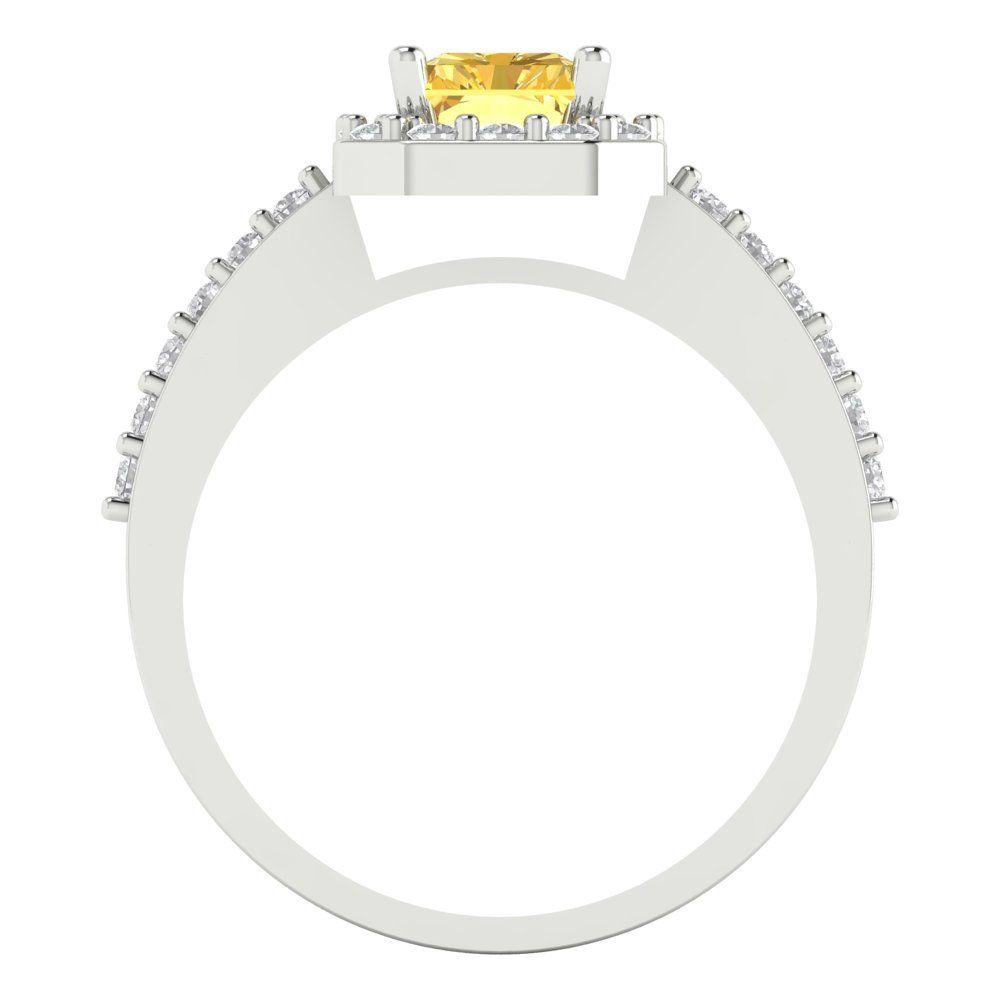 1.92 cttw Zirconia Simulated Yellow Diamond Solitaire with Zirconia Simulated Diamond Accents Engagement Ring - Solid Gold (VVS1, Emerald Cut,7.5X5.5mm)