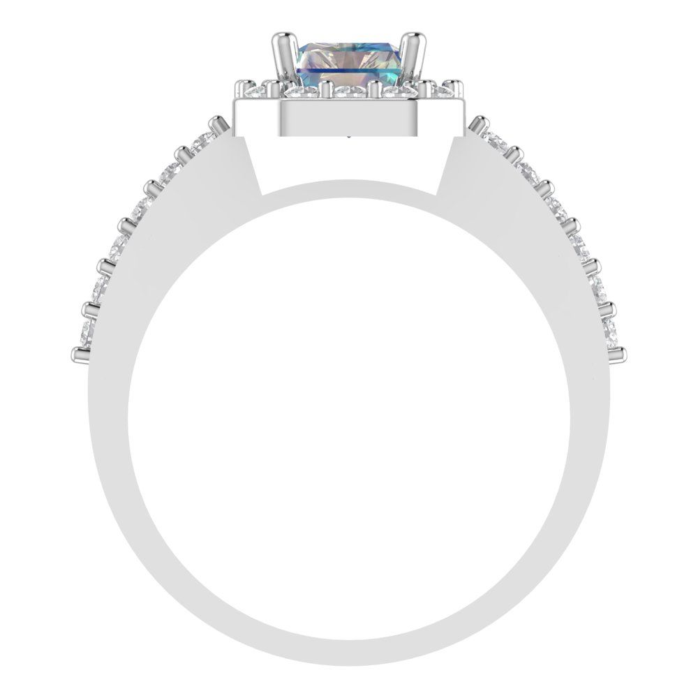 1.92 cttw Blue Moissanite Solitaire with Zirconia Simulated Diamond Accents Engagement Ring - Solid Gold (Emerald Cut,7.5X5.5mm)