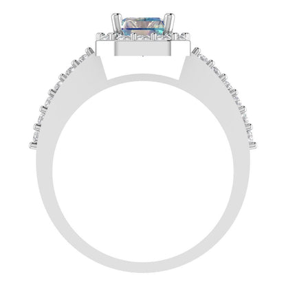 1.92 cttw Blue Moissanite Solitaire with Zirconia Simulated Diamond Accents Engagement Ring - Solid Gold (Emerald Cut,7.5X5.5mm)