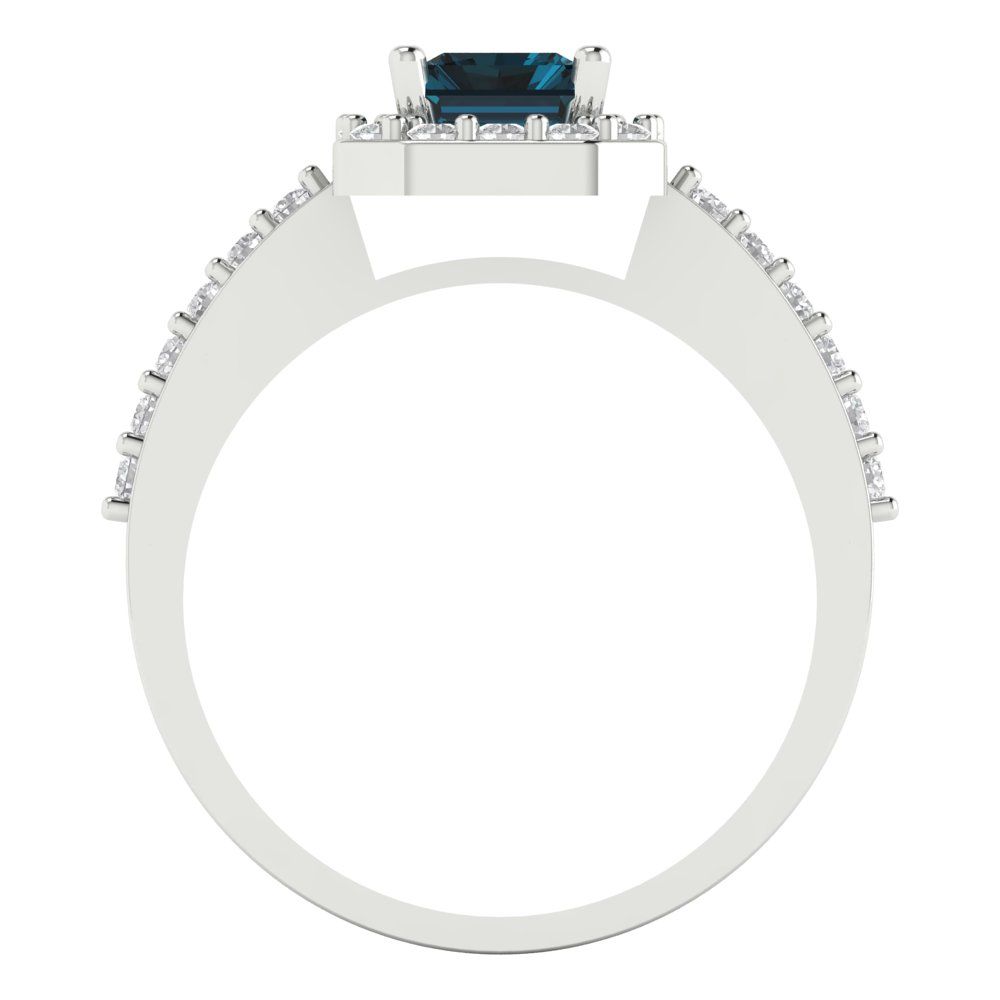 1.92 cttw Natural London Blue Topaz Solitaire with Zirconia Simulated Diamond Accents Engagement Ring - Solid Gold (Emerald Cut,7.5X5.5mm)