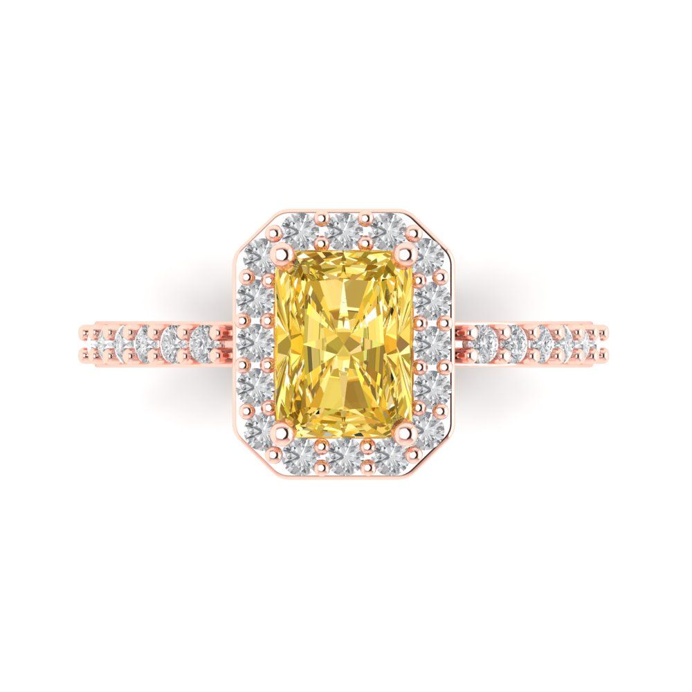 1.92 cttw Natural Citrine Solitaire with Zirconia Simulated Diamond Accents Engagement Ring - Solid Gold (Emerald Cut,7.5X5.5mm)