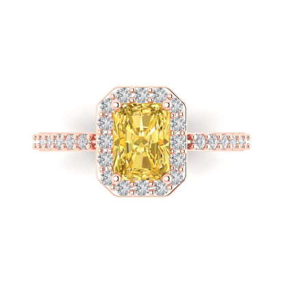 1.92 cttw Natural Citrine Solitaire with Zirconia Simulated Diamond Accents Engagement Ring - Solid Gold (Emerald Cut,7.5X5.5mm)