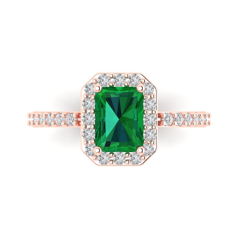 1.92 cttw Simulated Emerald Solitaire with Zirconia Simulated Diamond Accents Engagement Ring - Solid Gold (Emerald Cut,7.5X5.5mm)