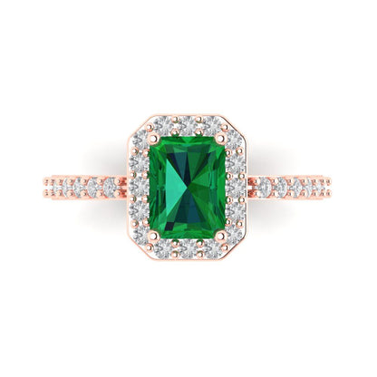 1.92 cttw Simulated Emerald Solitaire with Zirconia Simulated Diamond Accents Engagement Ring - Solid Gold (Emerald Cut,7.5X5.5mm)