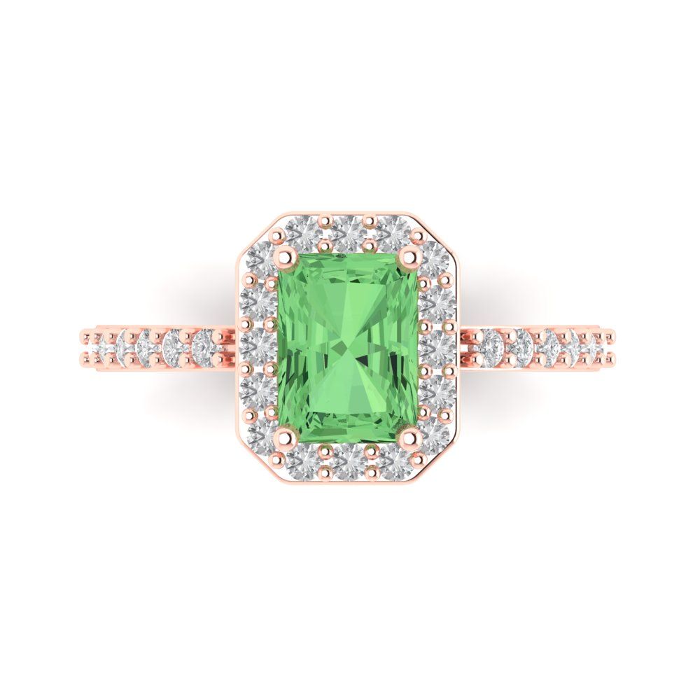 1.92 cttw Zirconia Simulated Green Diamond Solitaire with Zirconia Simulated Diamond Accents Engagement Ring - Solid Gold (VVS1, Emerald Cut,7.5X5.5mm)