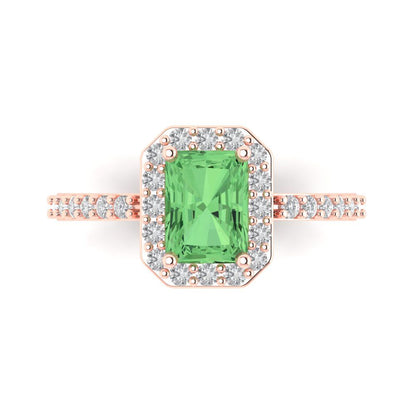 1.92 cttw Zirconia Simulated Green Diamond Solitaire with Zirconia Simulated Diamond Accents Engagement Ring - Solid Gold (VVS1, Emerald Cut,7.5X5.5mm)