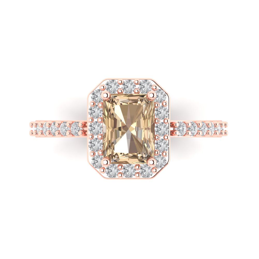 1.92 cttw Yellow Moissanite Solitaire with Zirconia Simulated Diamond Accents Engagement Ring - Solid Gold (Emerald Cut,7.5X5.5mm)