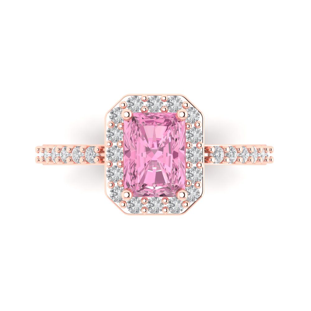 1.92 cttw Zirconia Simulated Pink Diamond Solitaire with Zirconia Simulated Diamond Accents Engagement Ring - Solid Gold (VVS1, Emerald Cut,7.5X5.5mm)