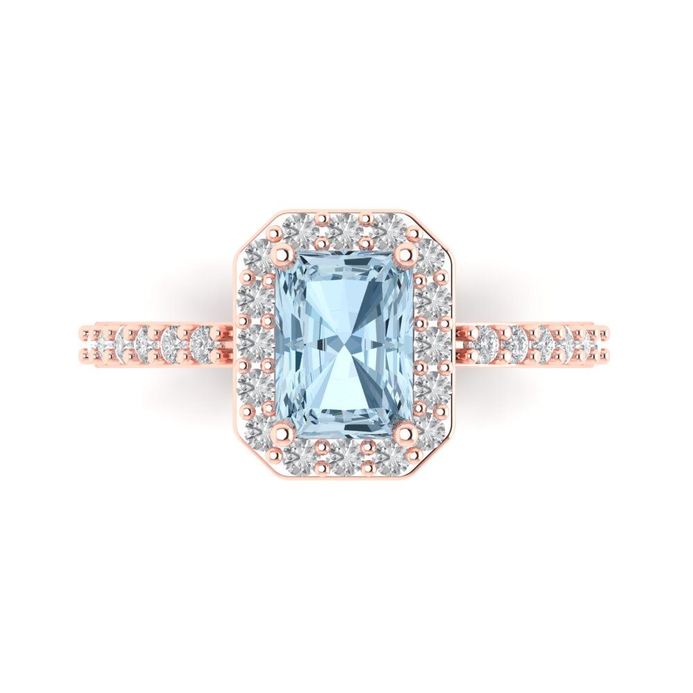 1.92 cttw Natural Sky Blue Topaz Solitaire with Zirconia Simulated Diamond Accents Engagement Ring - Solid Gold (Emerald Cut,7.5X5.5mm)
