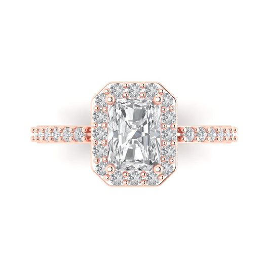1.92 cttw Moissanite Solitaire with Zirconia Simulated Diamond Accents Engagement Ring - Solid Rose Gold (VVS1, Emerald Cut,7.5X5.5mm)