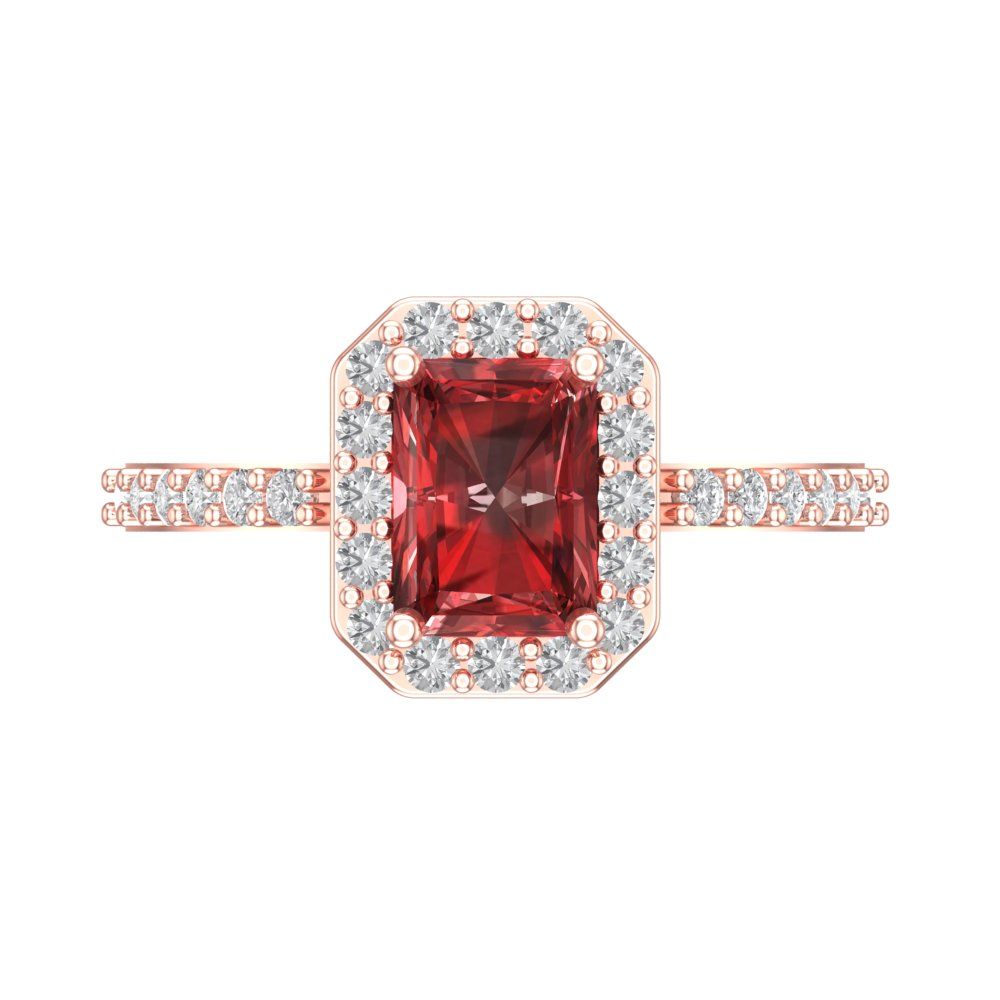 1.92 cttw Natural Garnet Solitaire with Zirconia Simulated Diamond Accents Engagement Ring - Solid Gold (Emerald Cut,7.5X5.5mm)