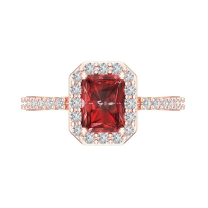 1.92 cttw Natural Garnet Solitaire with Zirconia Simulated Diamond Accents Engagement Ring - Solid Gold (Emerald Cut,7.5X5.5mm)