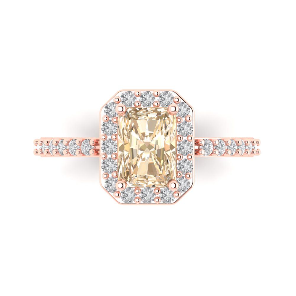 1.92 cttw Natural Morganite Solitaire with Zirconia Simulated Diamond Accents Engagement Ring - Solid Gold (Emerald Cut,7.5X5.5mm)