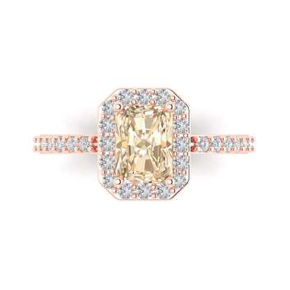 1.92 cttw Natural Morganite Solitaire with Zirconia Simulated Diamond Accents Engagement Ring - Solid Gold (Emerald Cut,7.5X5.5mm)