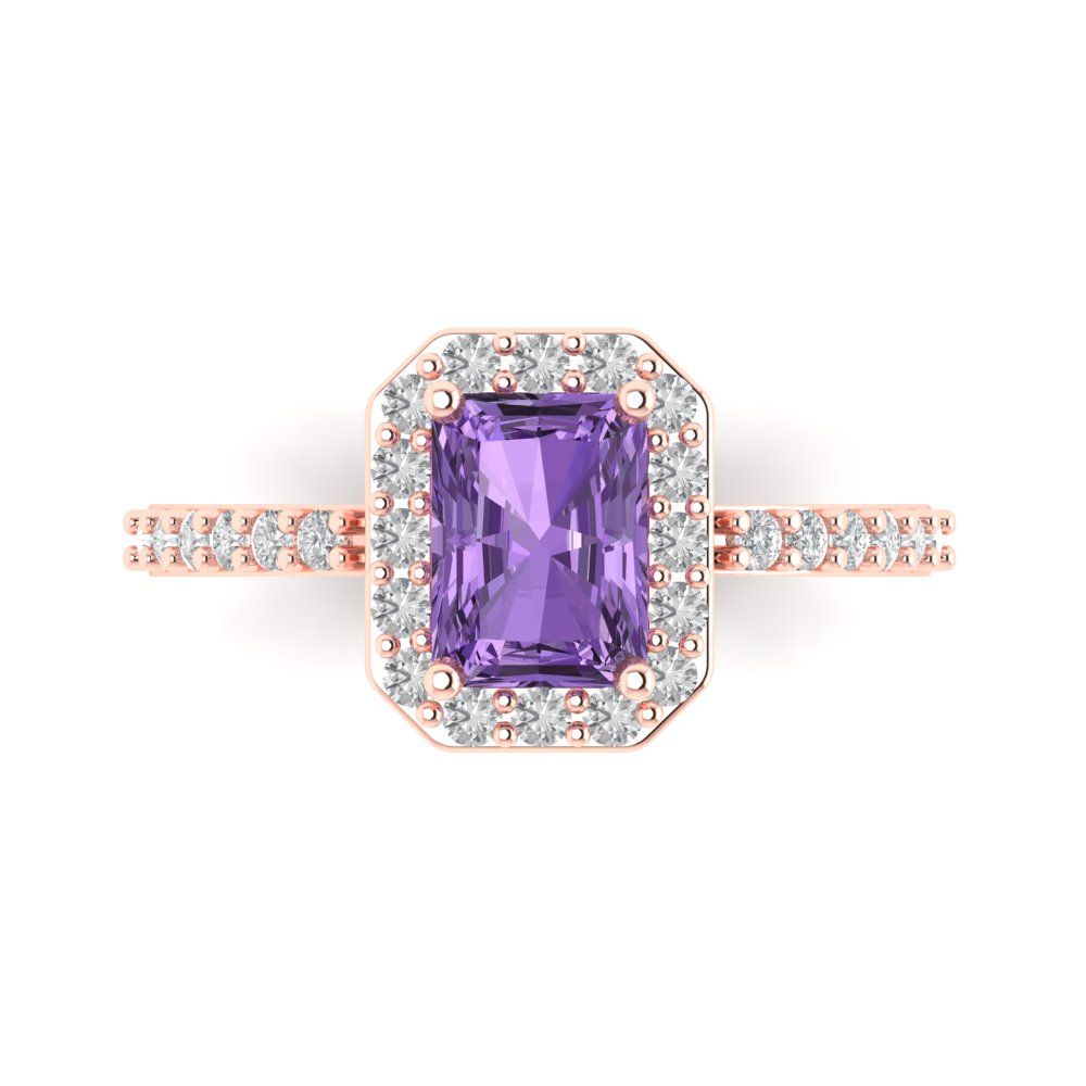 1.92 cttw Simulated Alexandrite Solitaire with Zirconia Simulated Diamond Accents Engagement Ring - Solid Gold (Emerald Cut,7.5X5.5mm)
